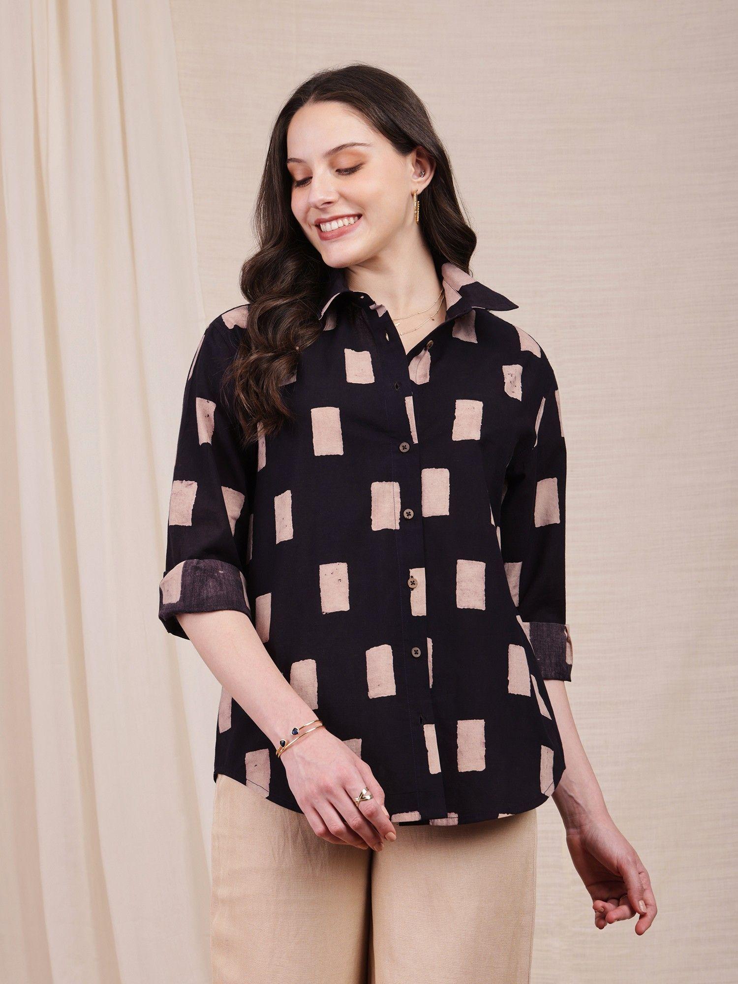 cotton ajrakh geometric black print shirt