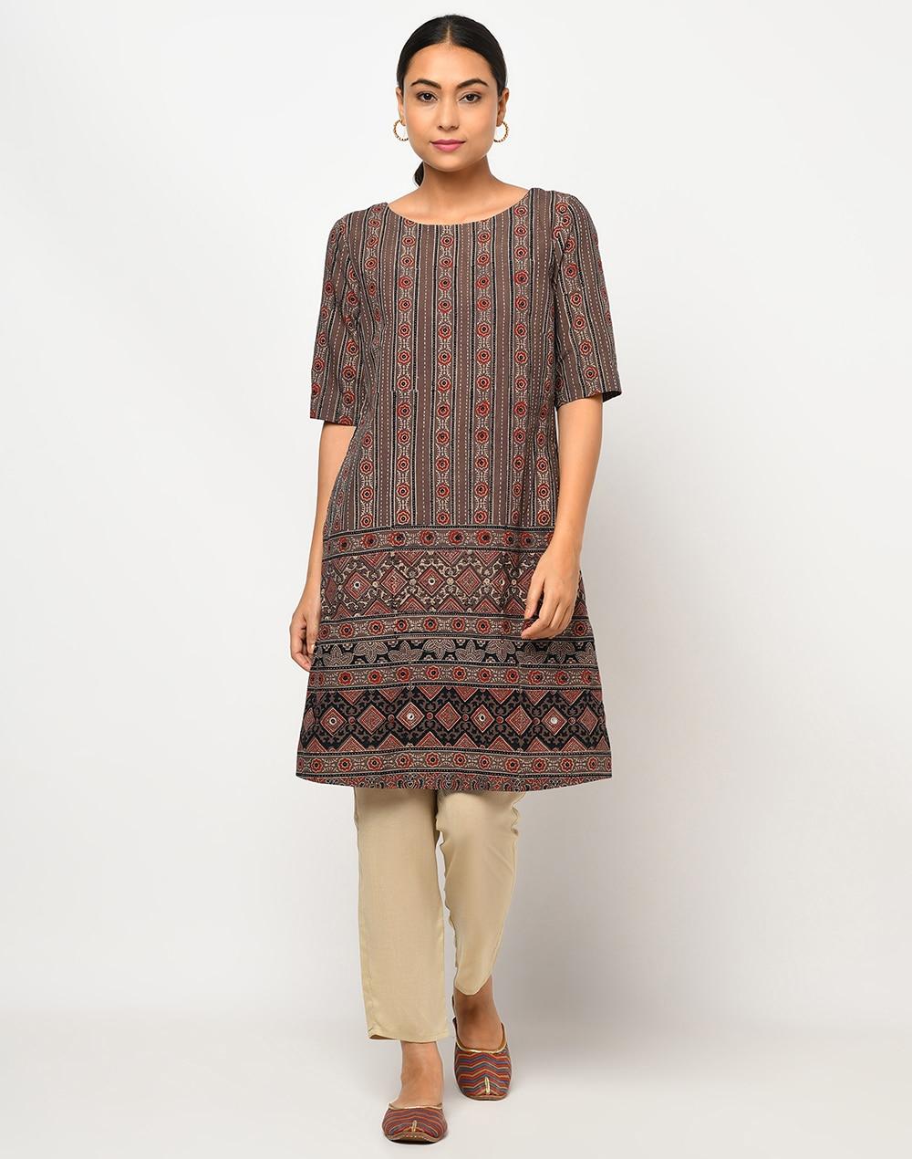 cotton ajrakh printed dress