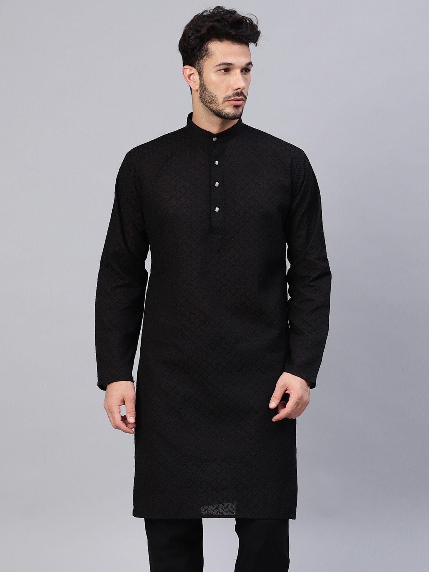 cotton black chikan only long kurta