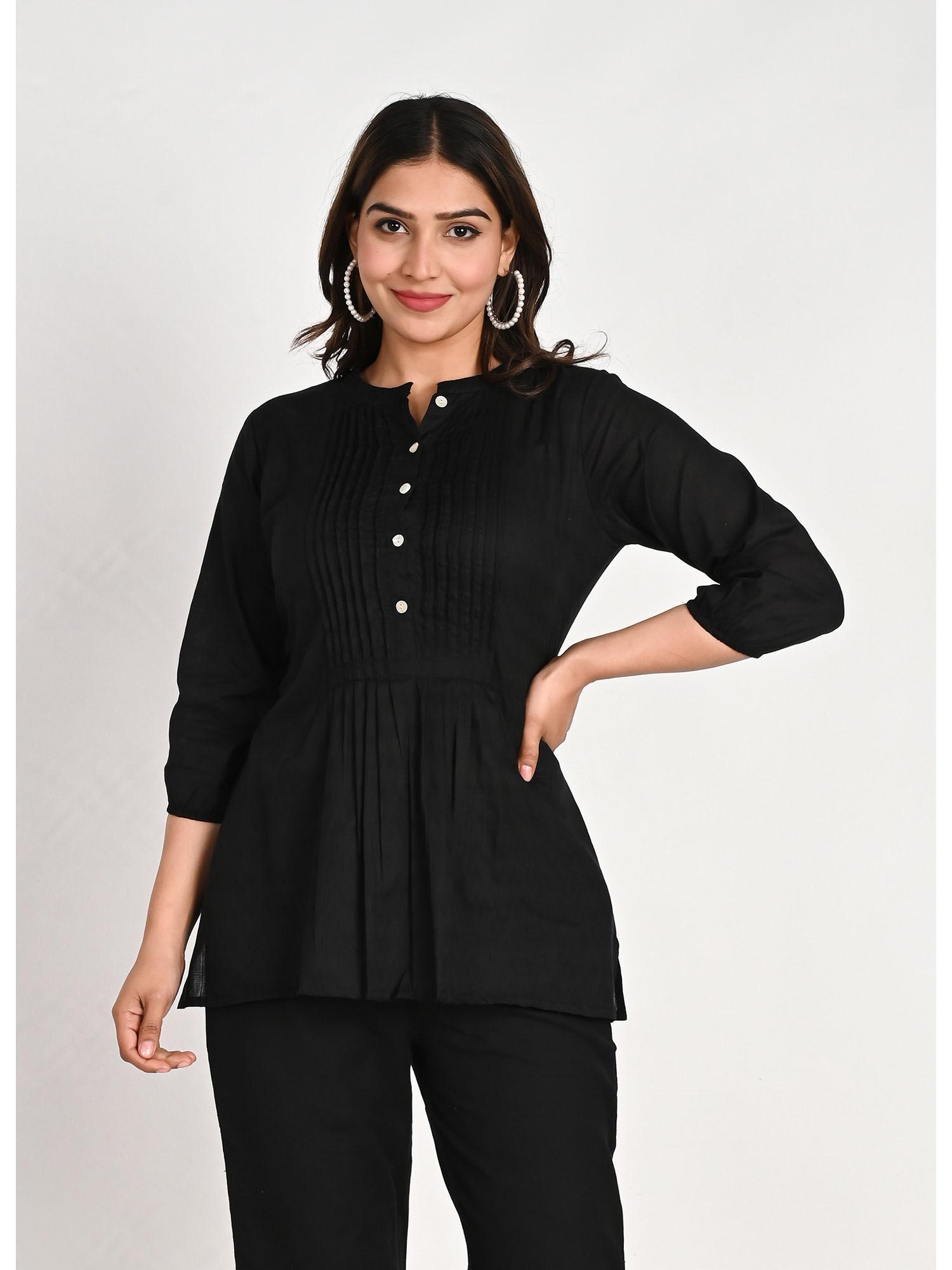 cotton black pleated top