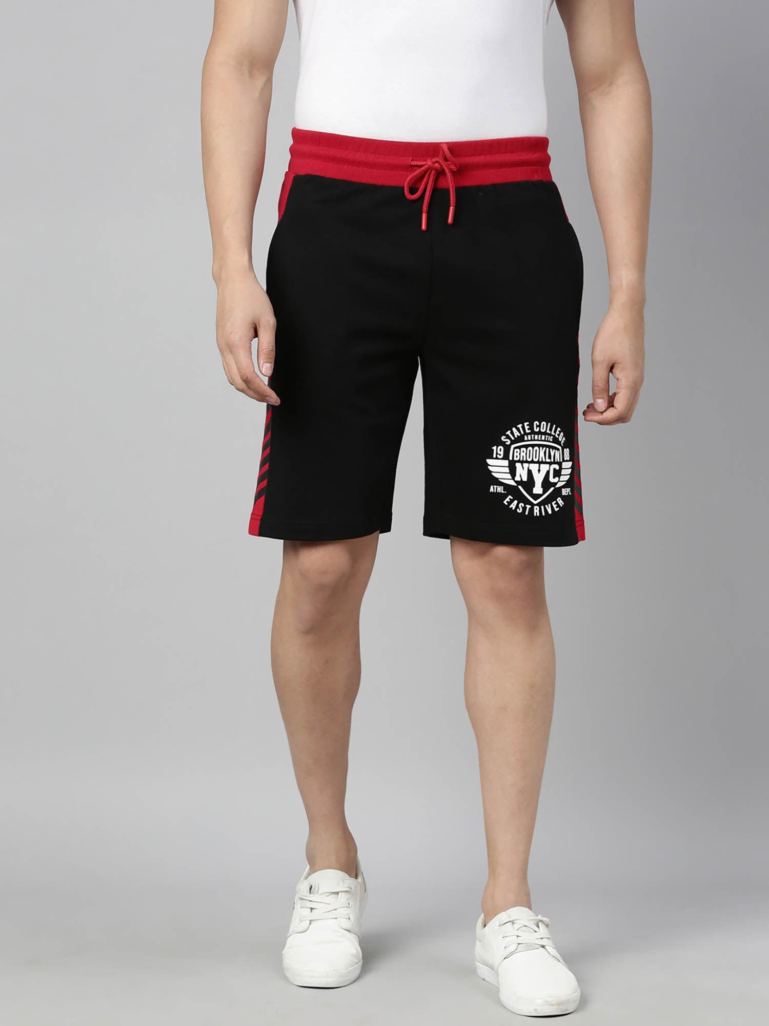 cotton black regular fit men's shorts