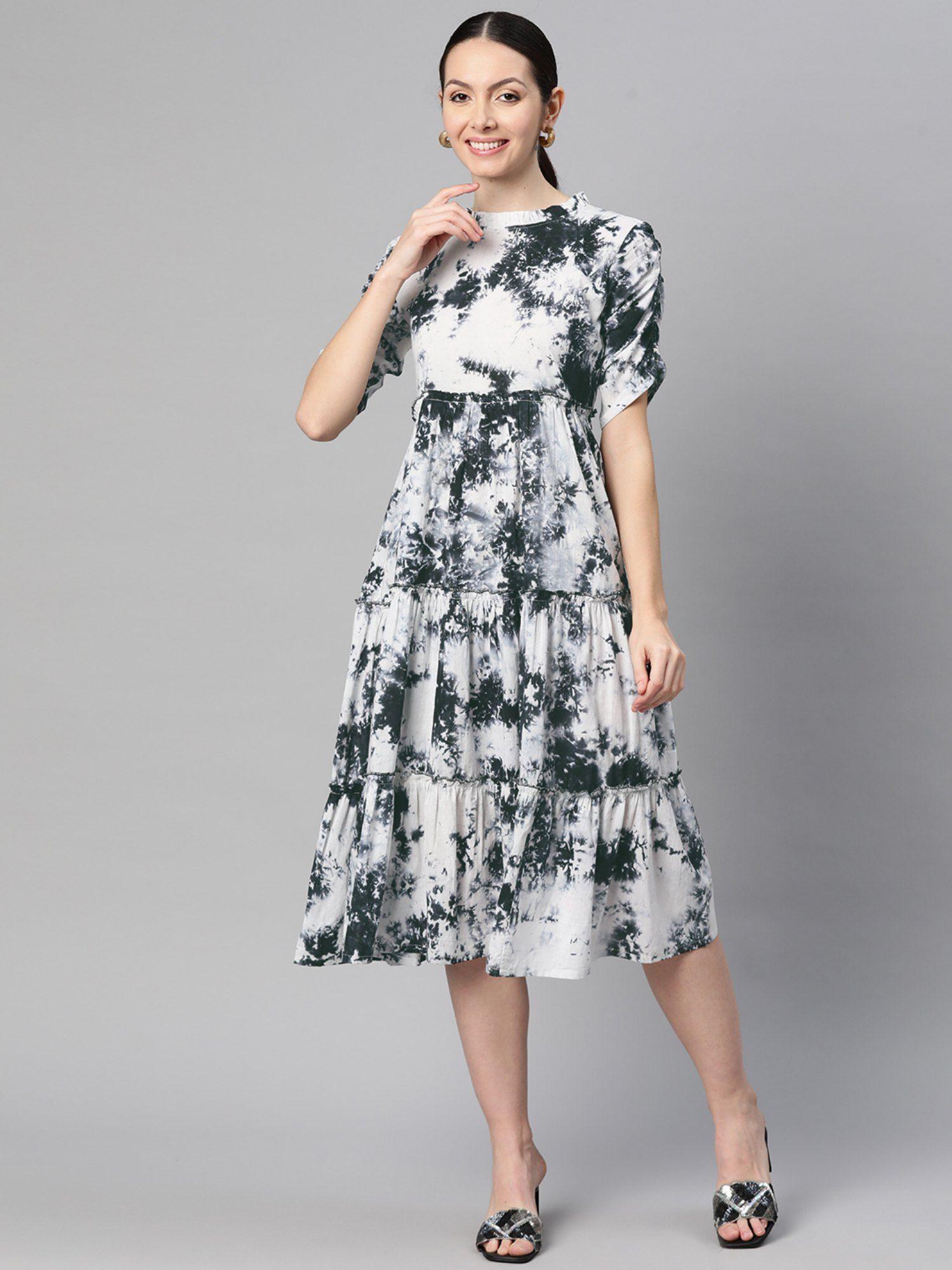 cotton black white tie dye print dress