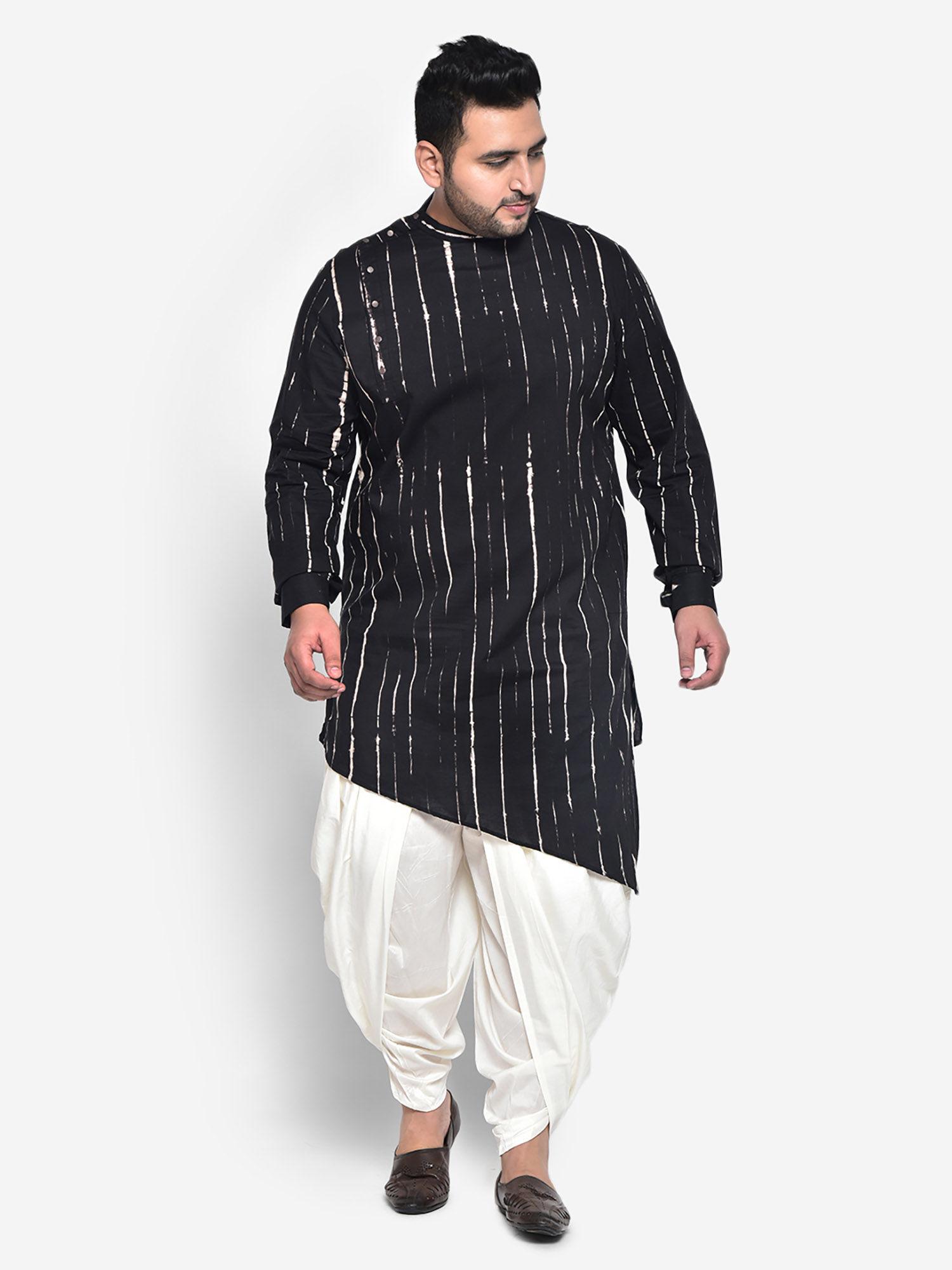 cotton blend black kurta (set of 2)