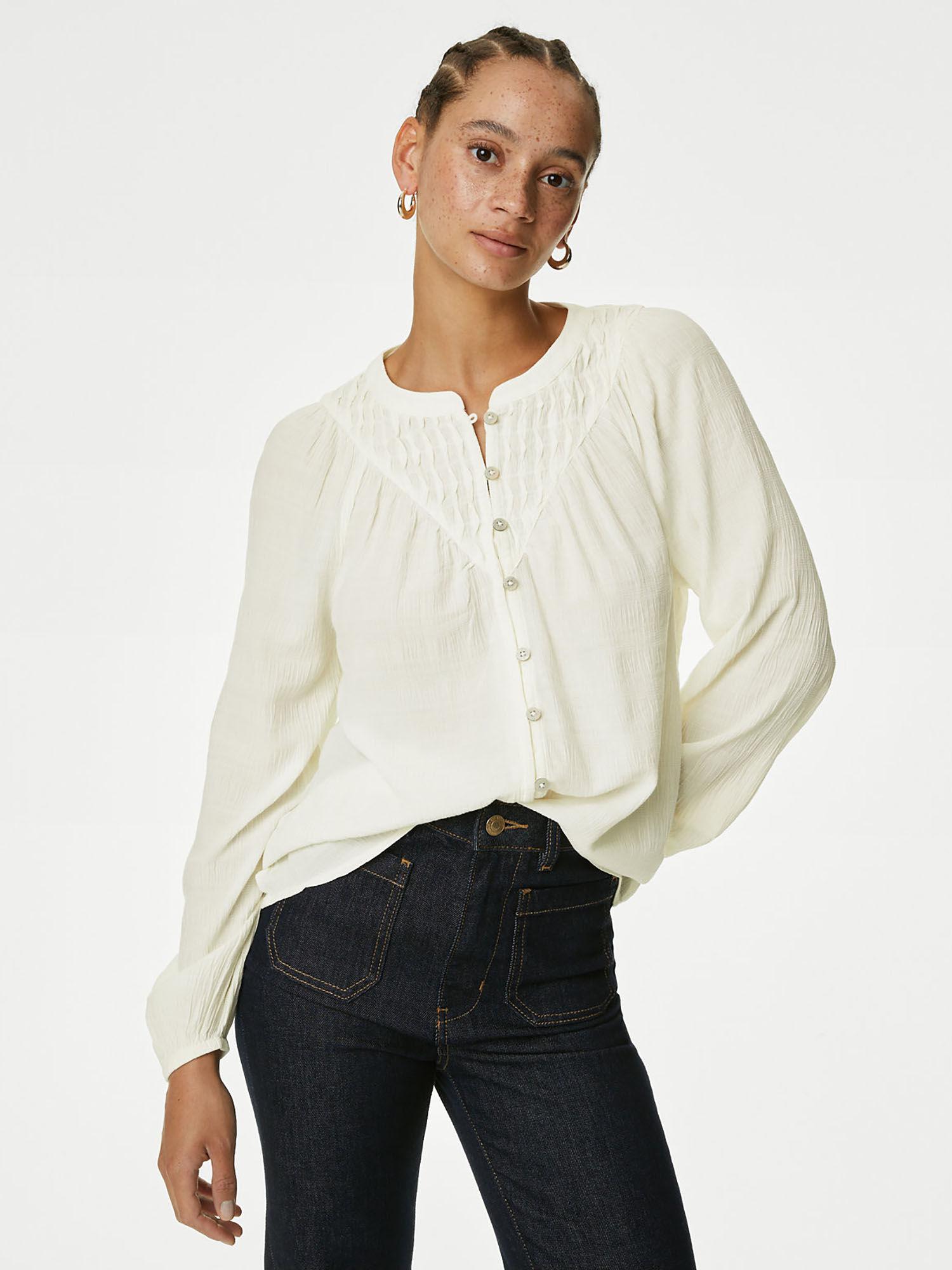 cotton blend button through popover top