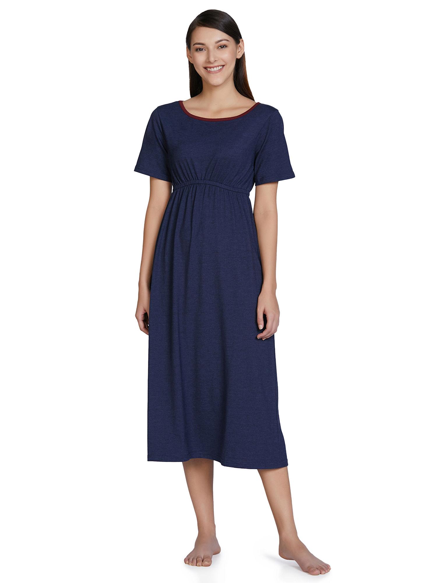 cotton blend chemise dress - navy