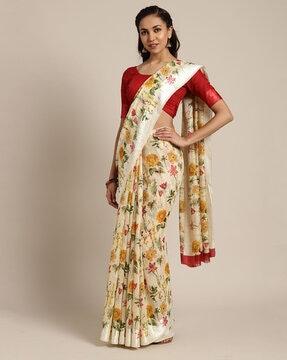 cotton blend floral print saree