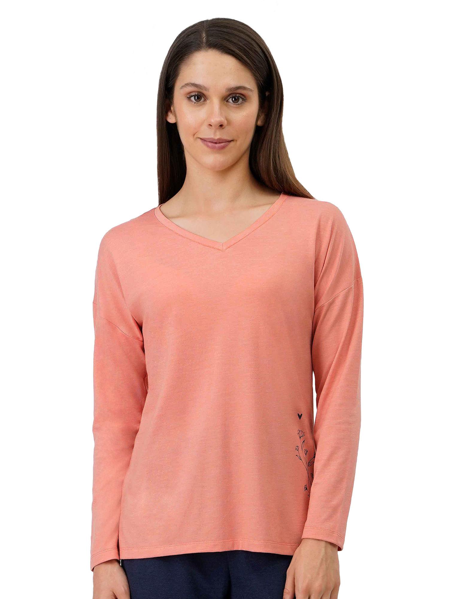 cotton blend long sleeves sleep t-shirt - orange