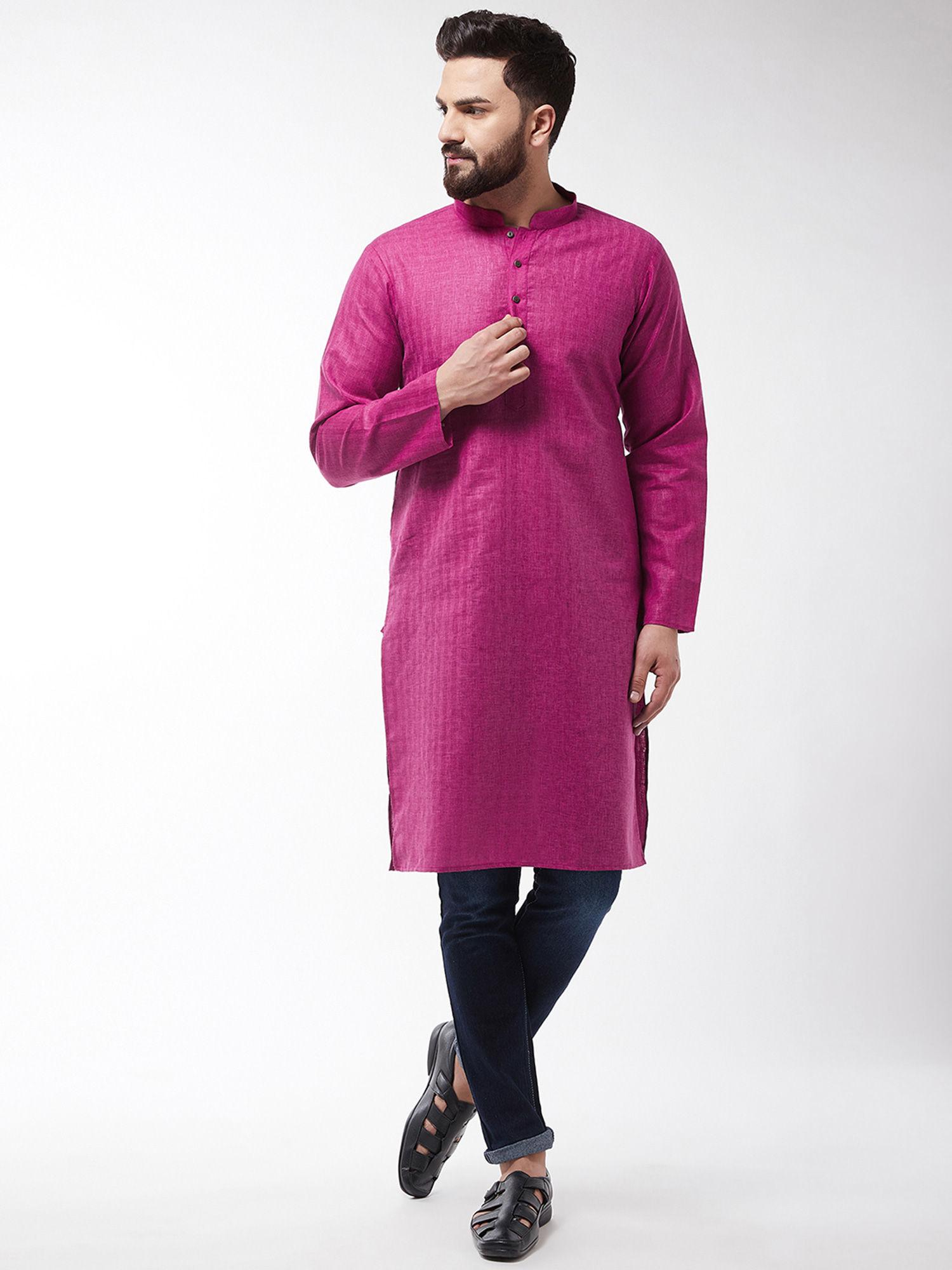 cotton blend magenta checked only long kurta