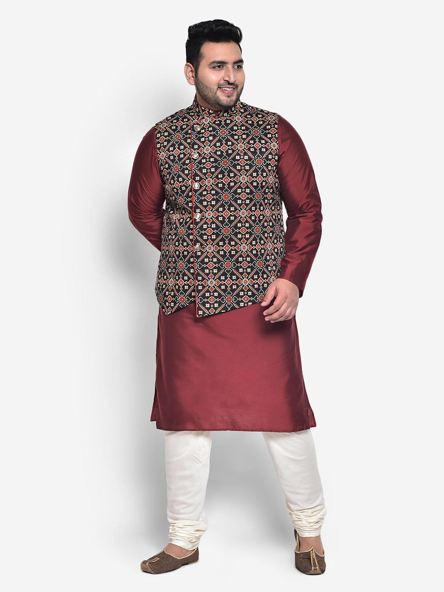 cotton blend multi kurta jacket (set of 3)