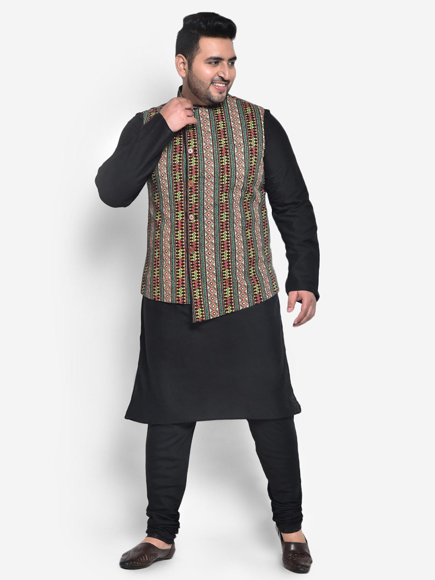 cotton blend multi kurta jacket (set of 3)