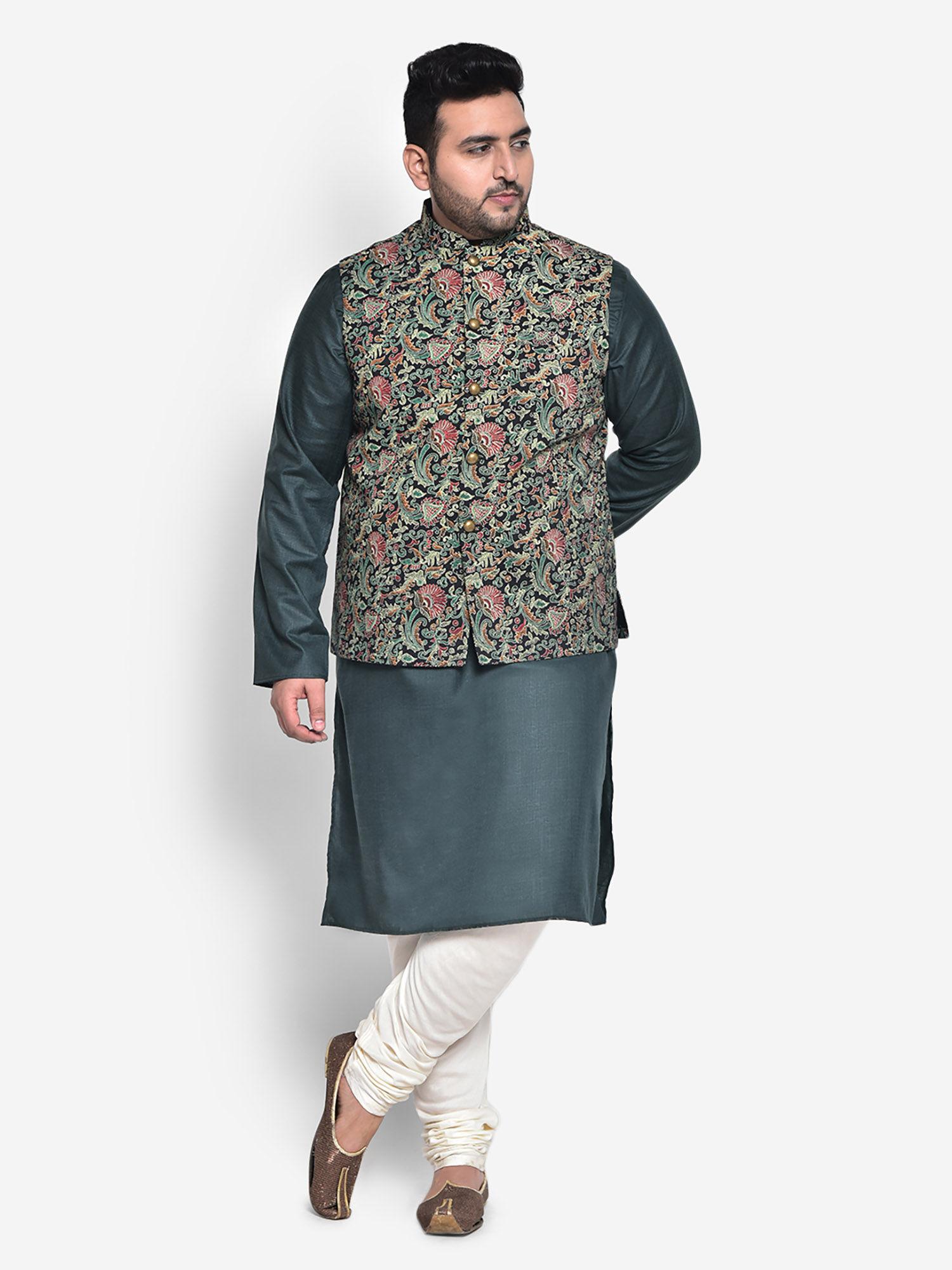 cotton blend multi kurta jacket (set of 3)