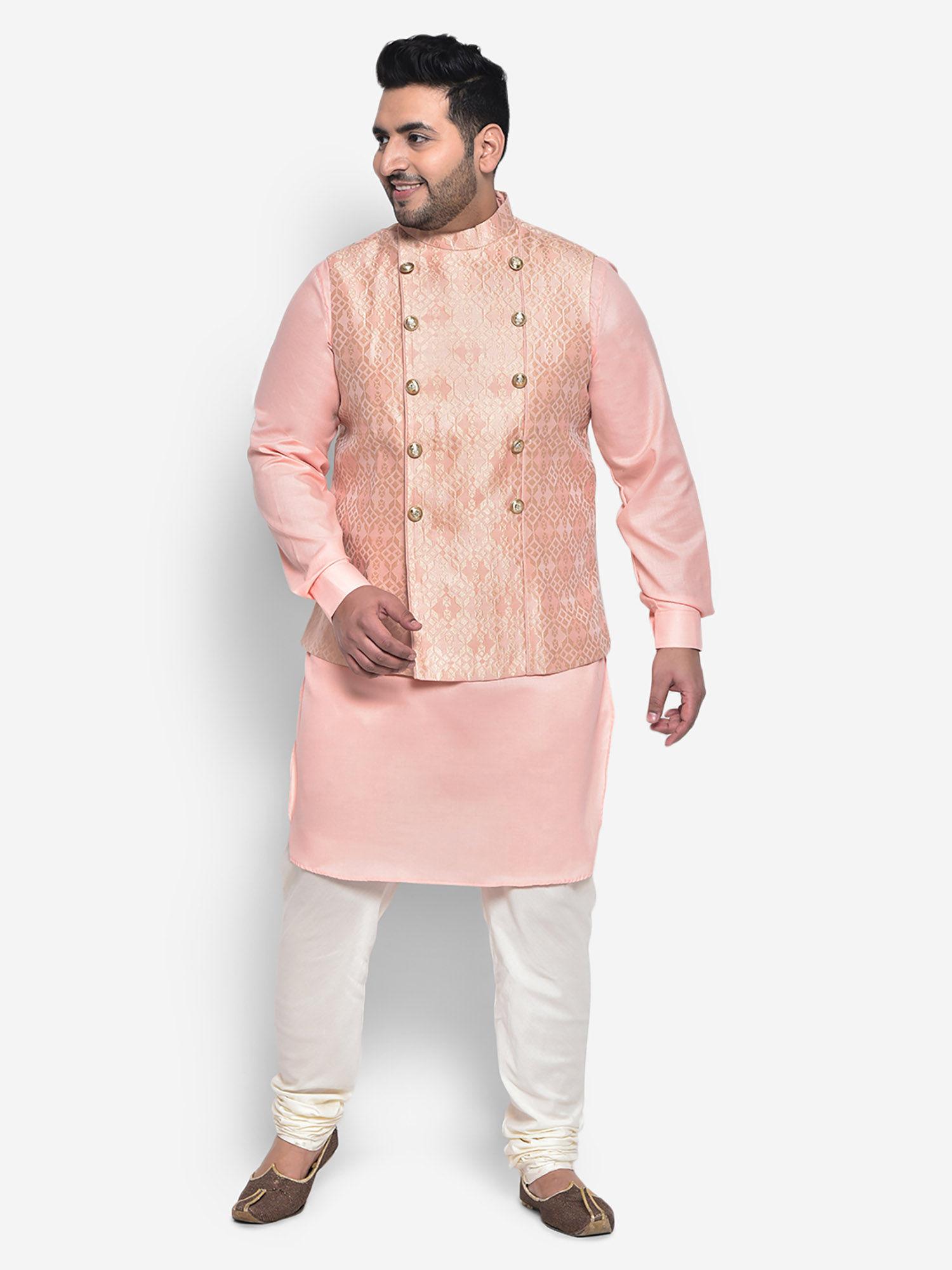 cotton blend peach kurta jacket (set of 3)