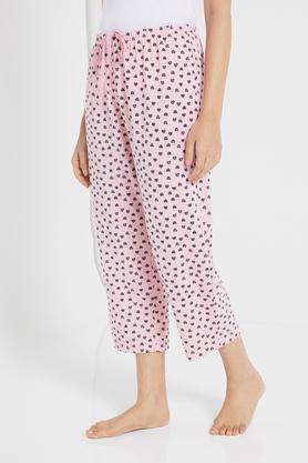 cotton blend printed capri pants - pink