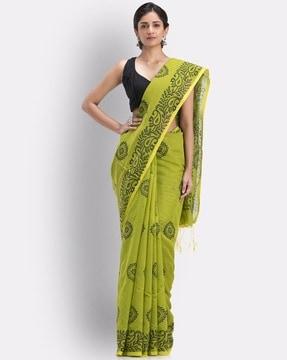 cotton blend printed saree with blouse piece