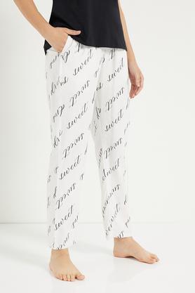 cotton blend printed women's pyjamas - white