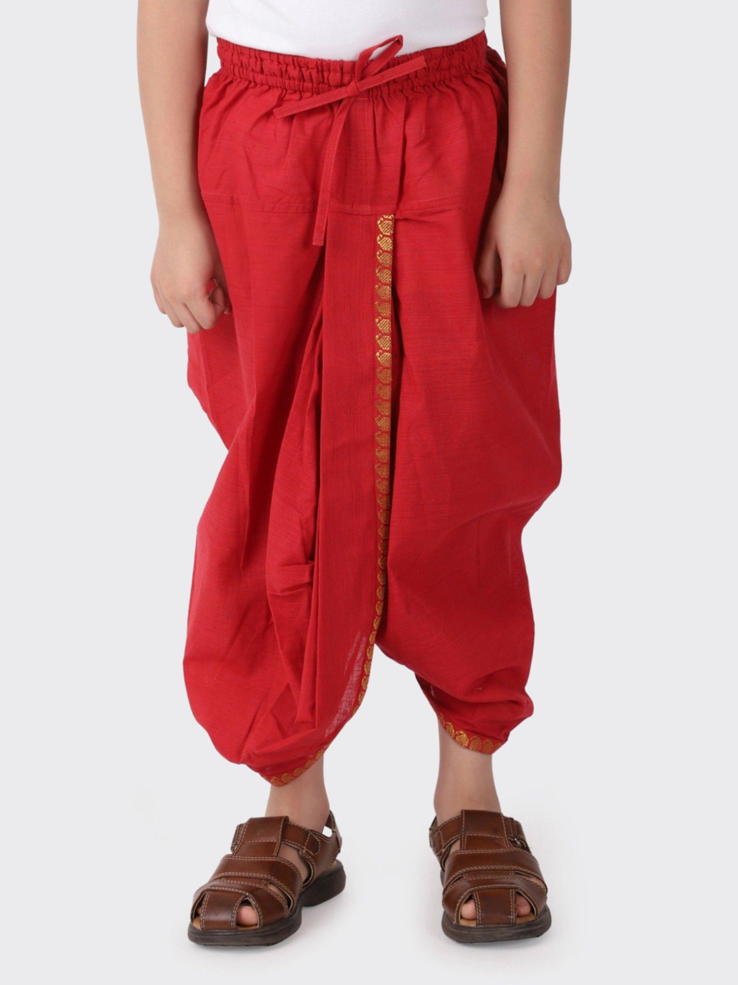 cotton blend red solid dhoti
