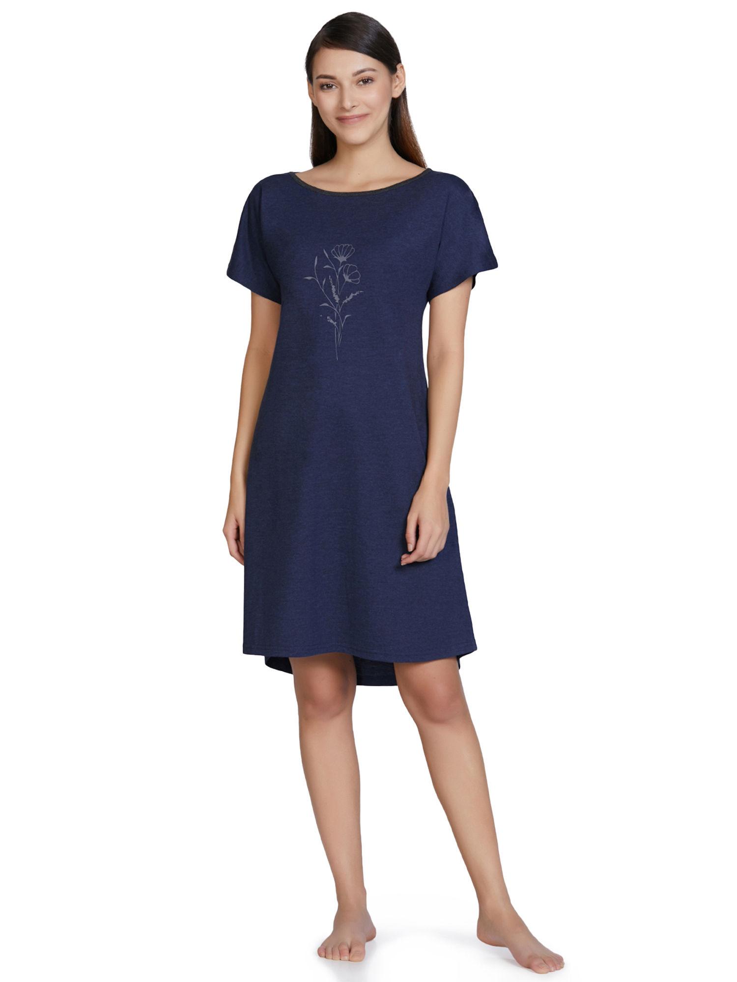 cotton blend sleep dress - navy