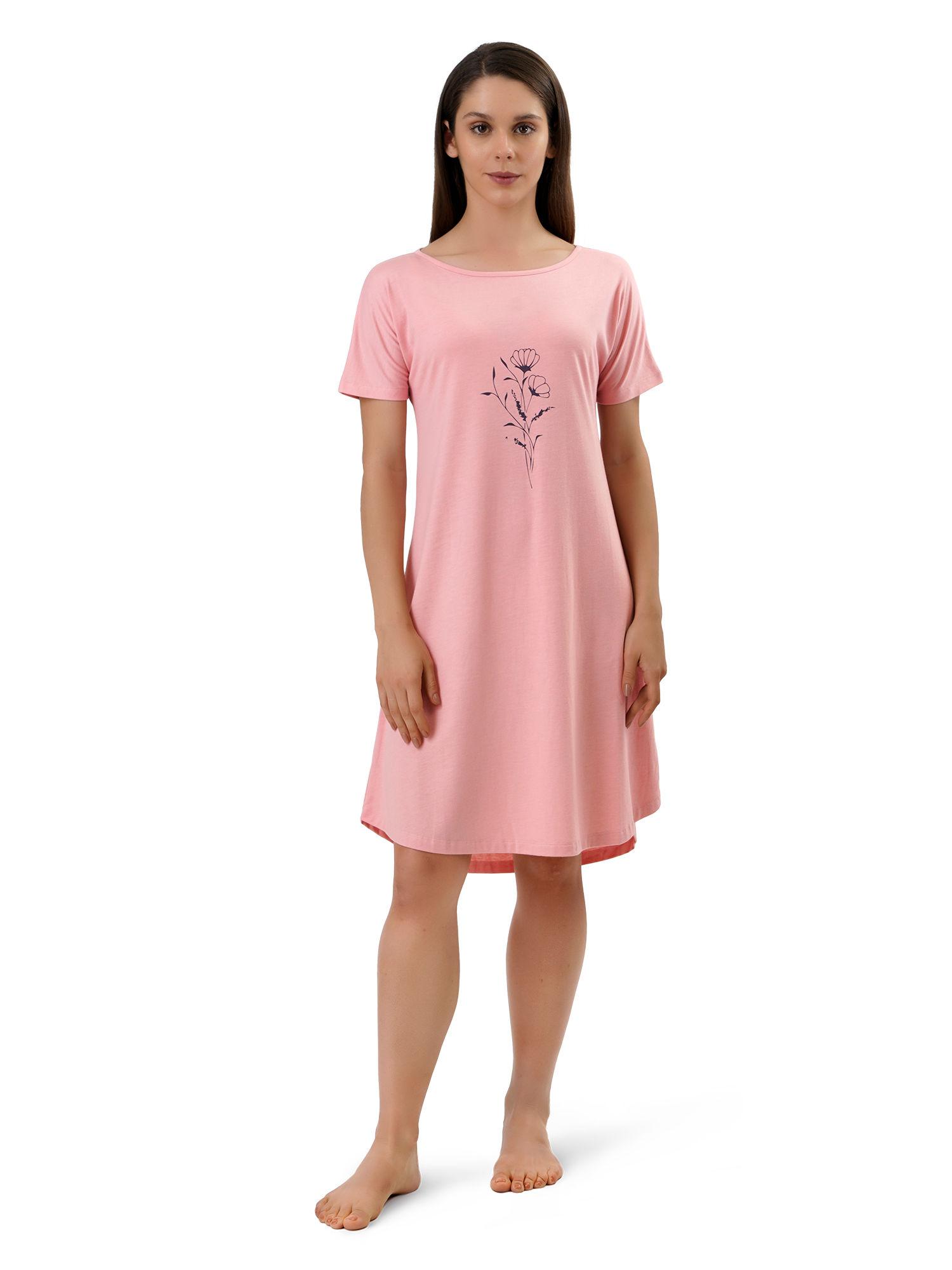 cotton blend sleep dress - pink