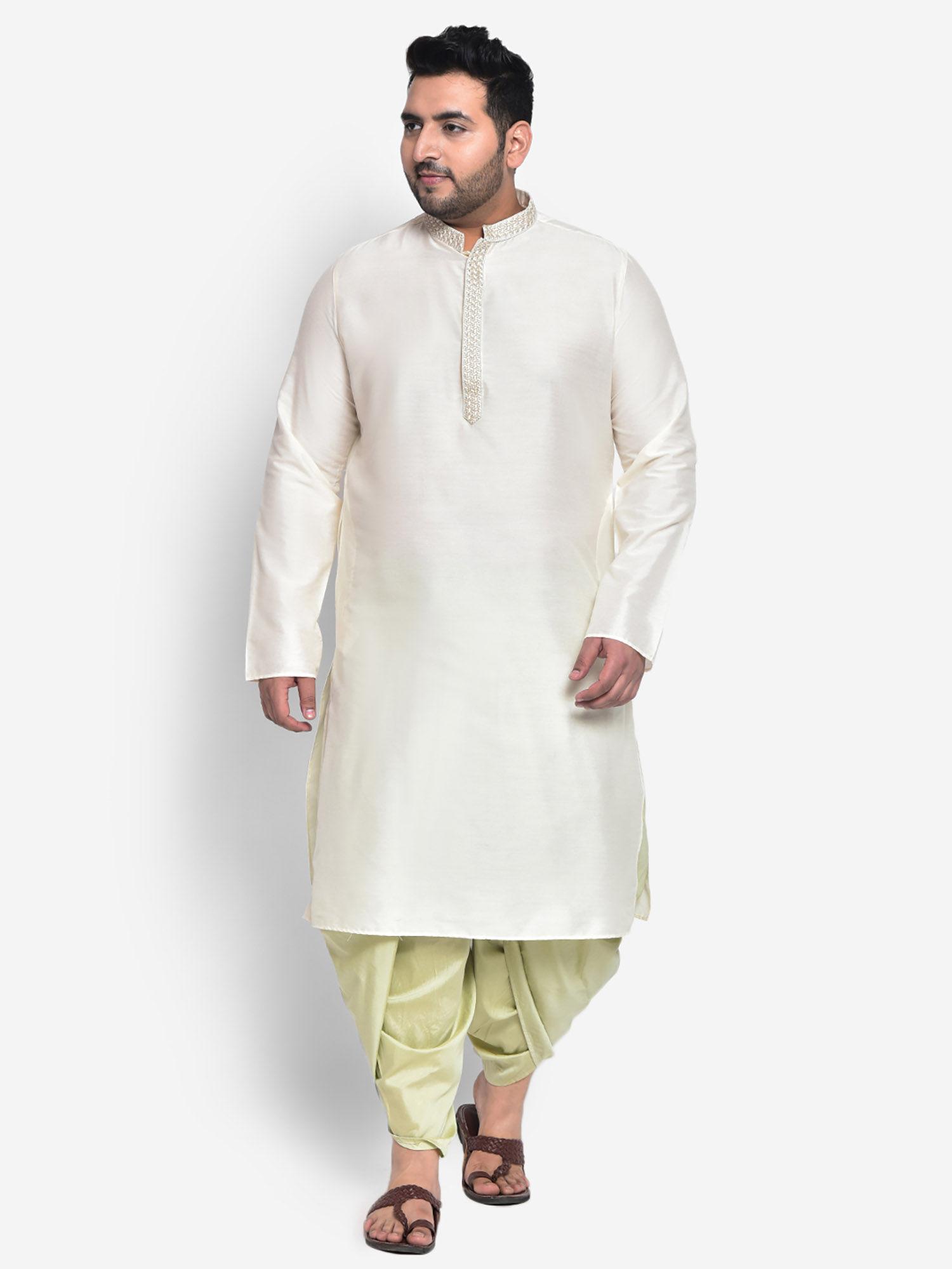 cotton blend white kurta (set of 2)