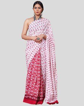 cotton block print saree with blouse piece