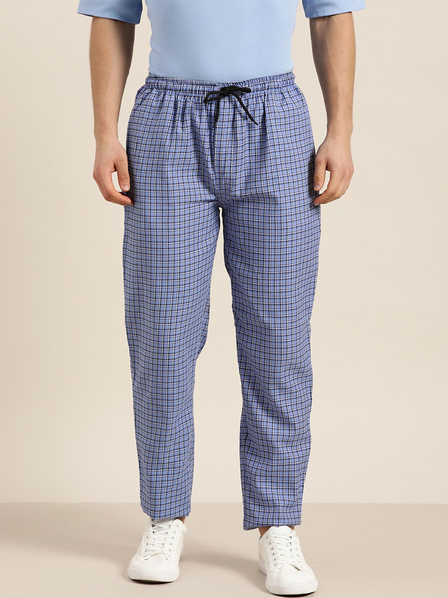 cotton blue & black checked track pant