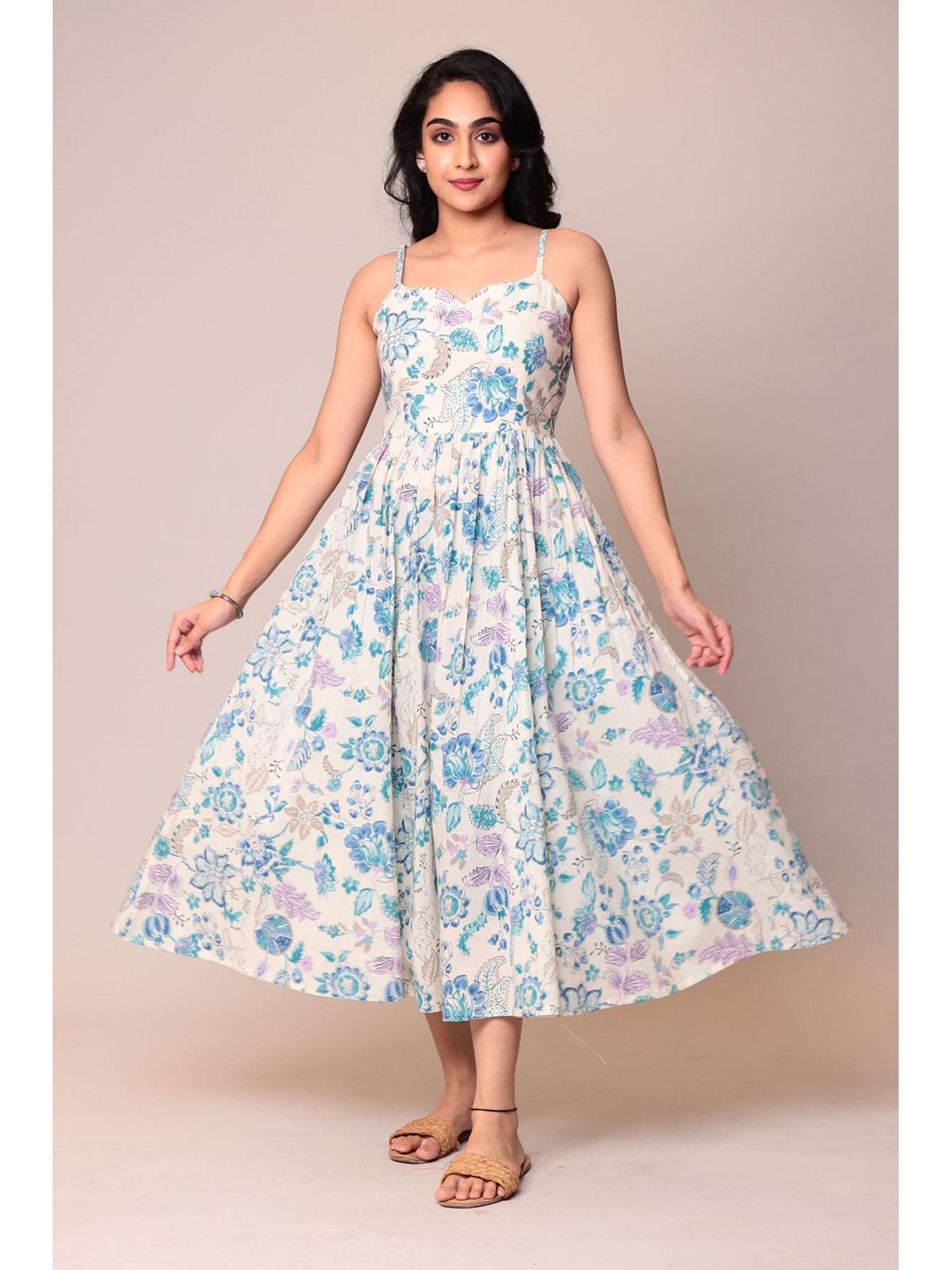 cotton blue floral print dress