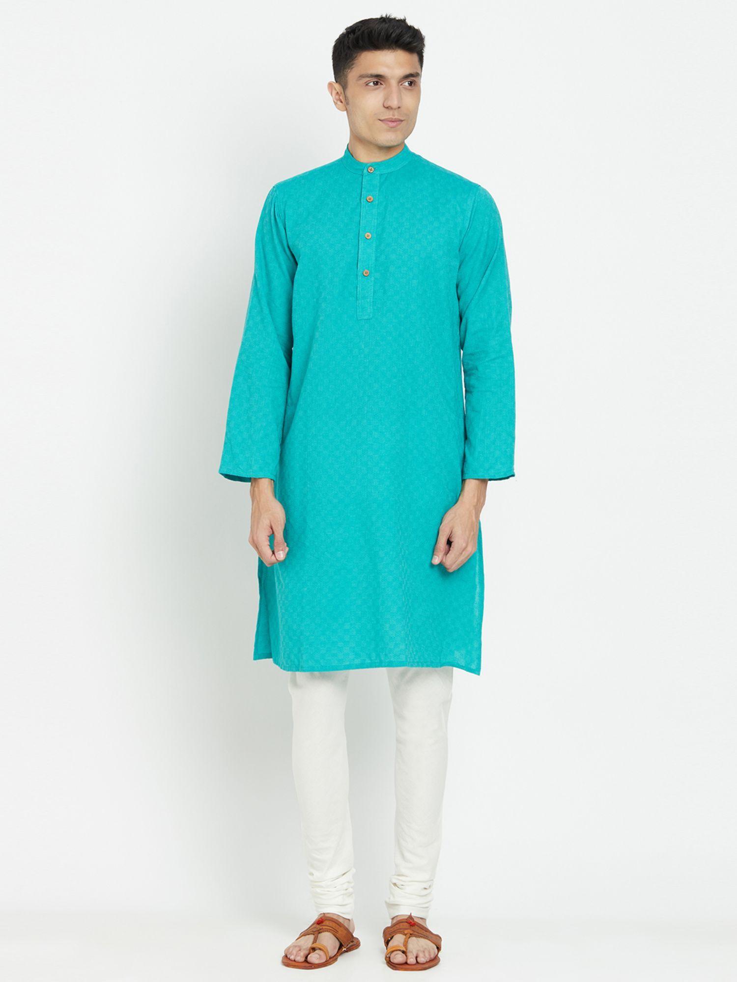 cotton blue printed men kurta