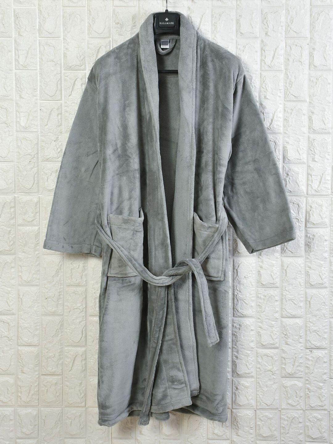 cotton bolls textiles grey microfibre super soft & fluffy bath robe