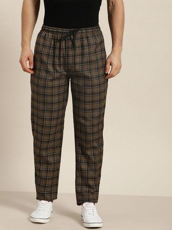 cotton brown & black checked track pant