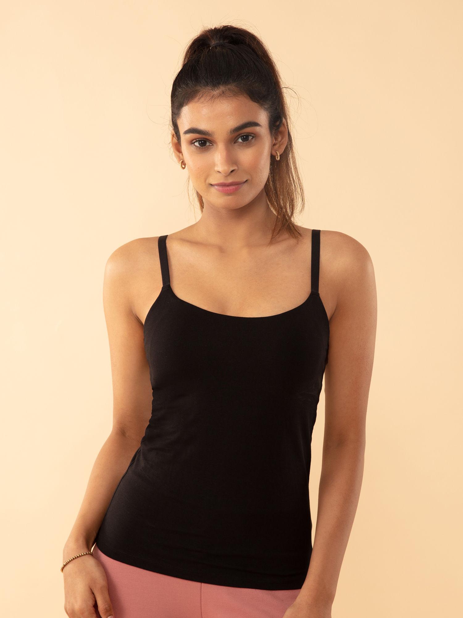 cotton camisole slip with in-built bra - nyc003 black