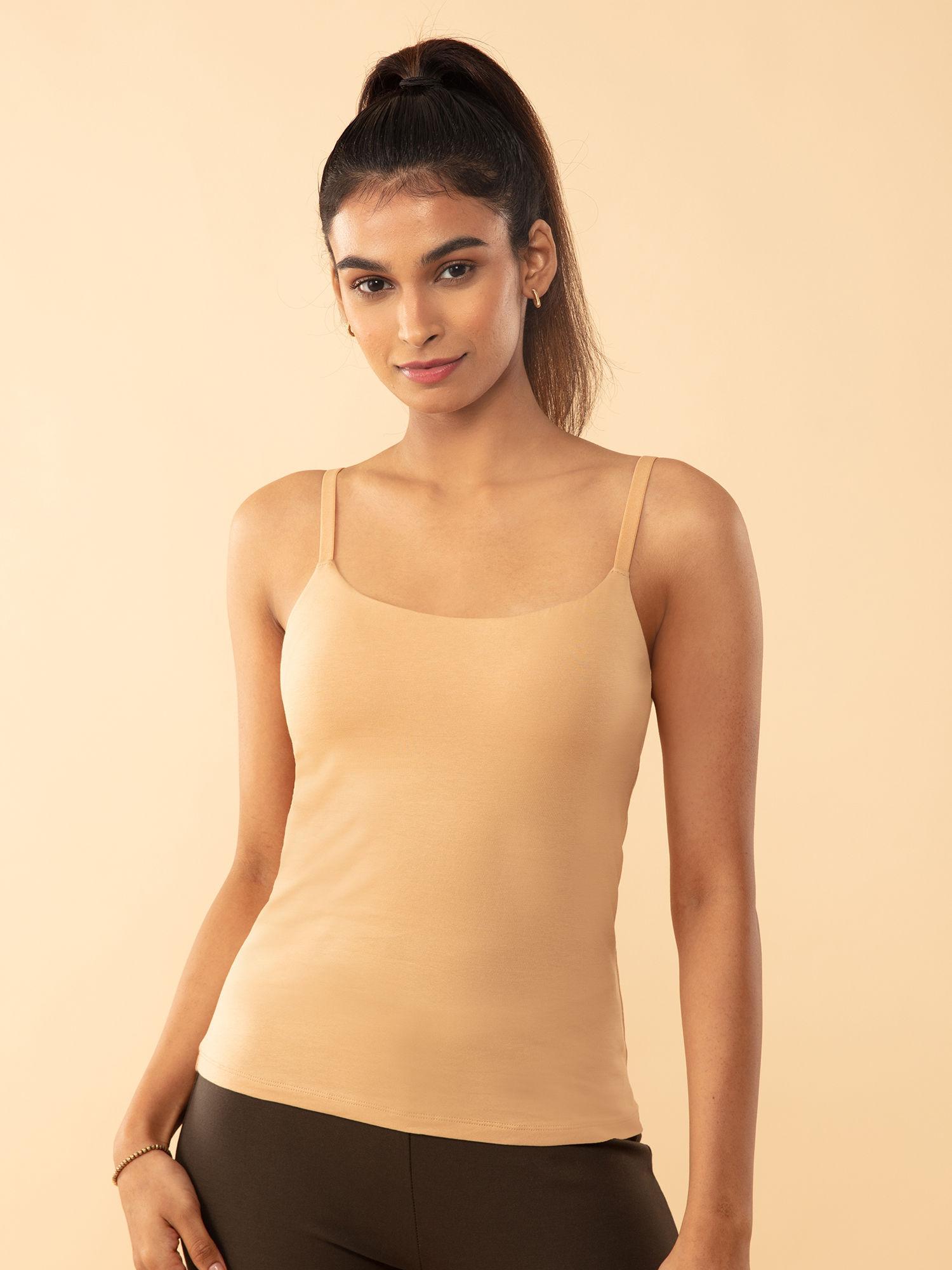 cotton camisole slip with in-built bra - nyc003 sand