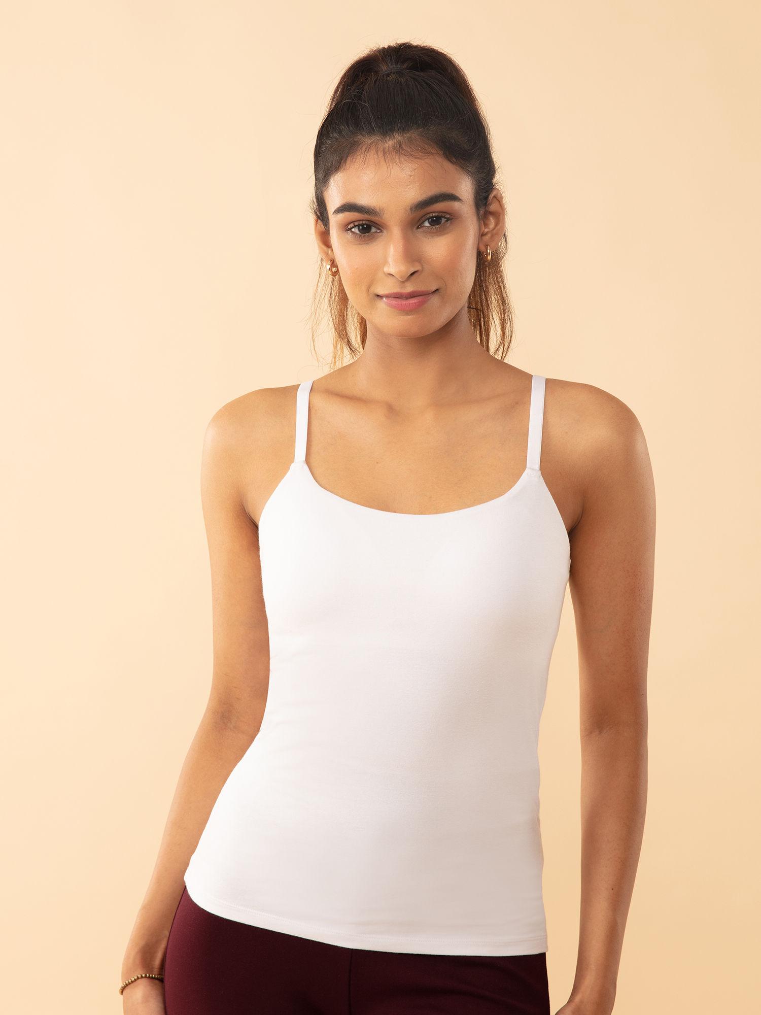 cotton camisole slip with in-built bra - nyc003 white