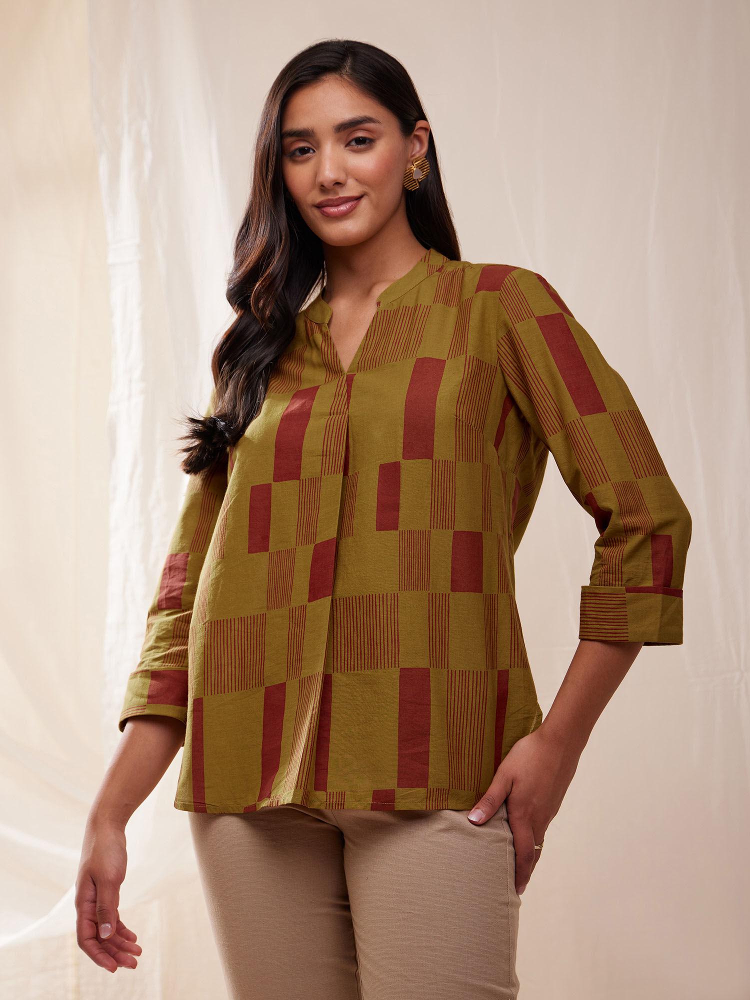 cotton check top- mustard