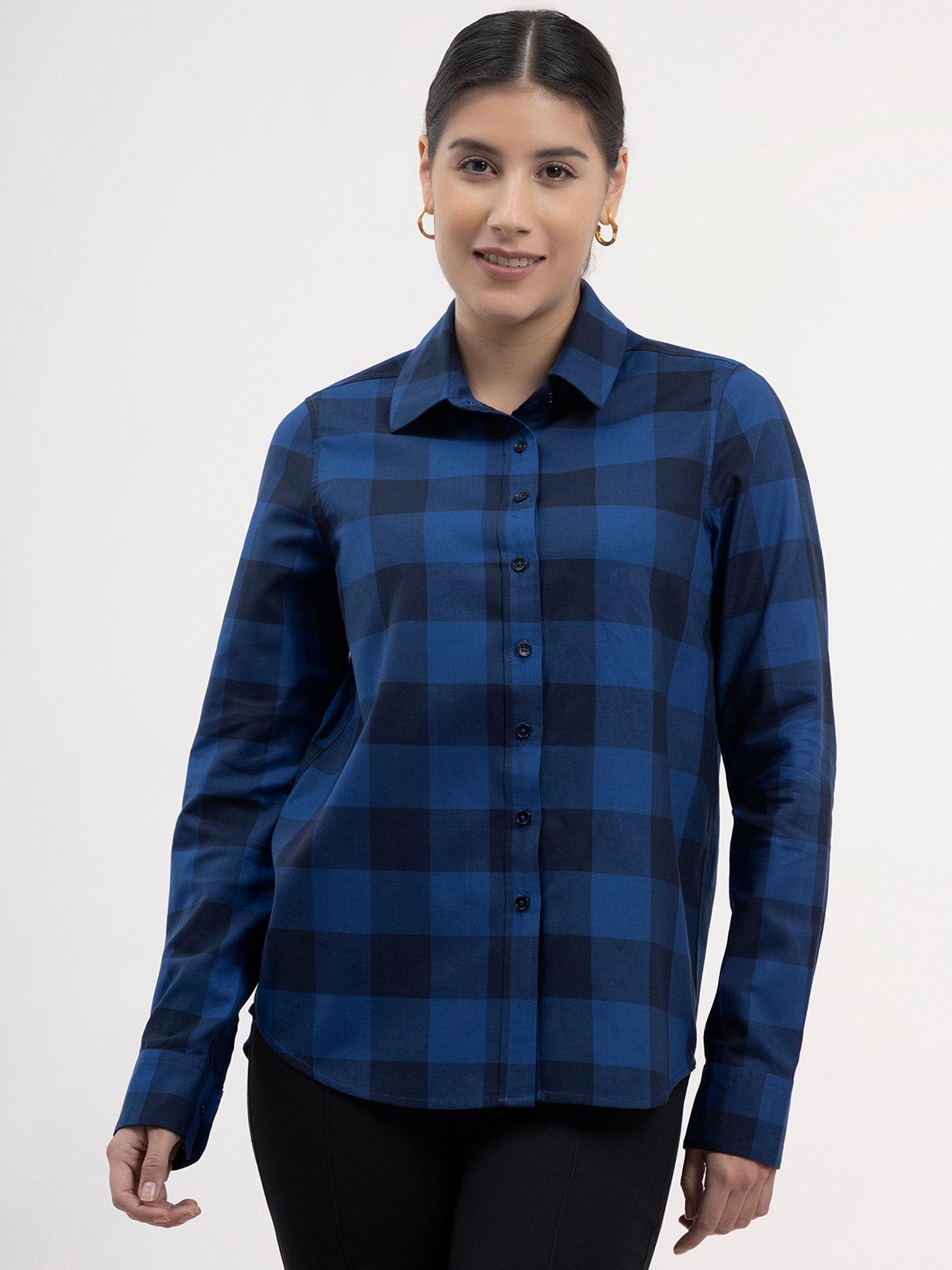cotton checkered shirt-blue