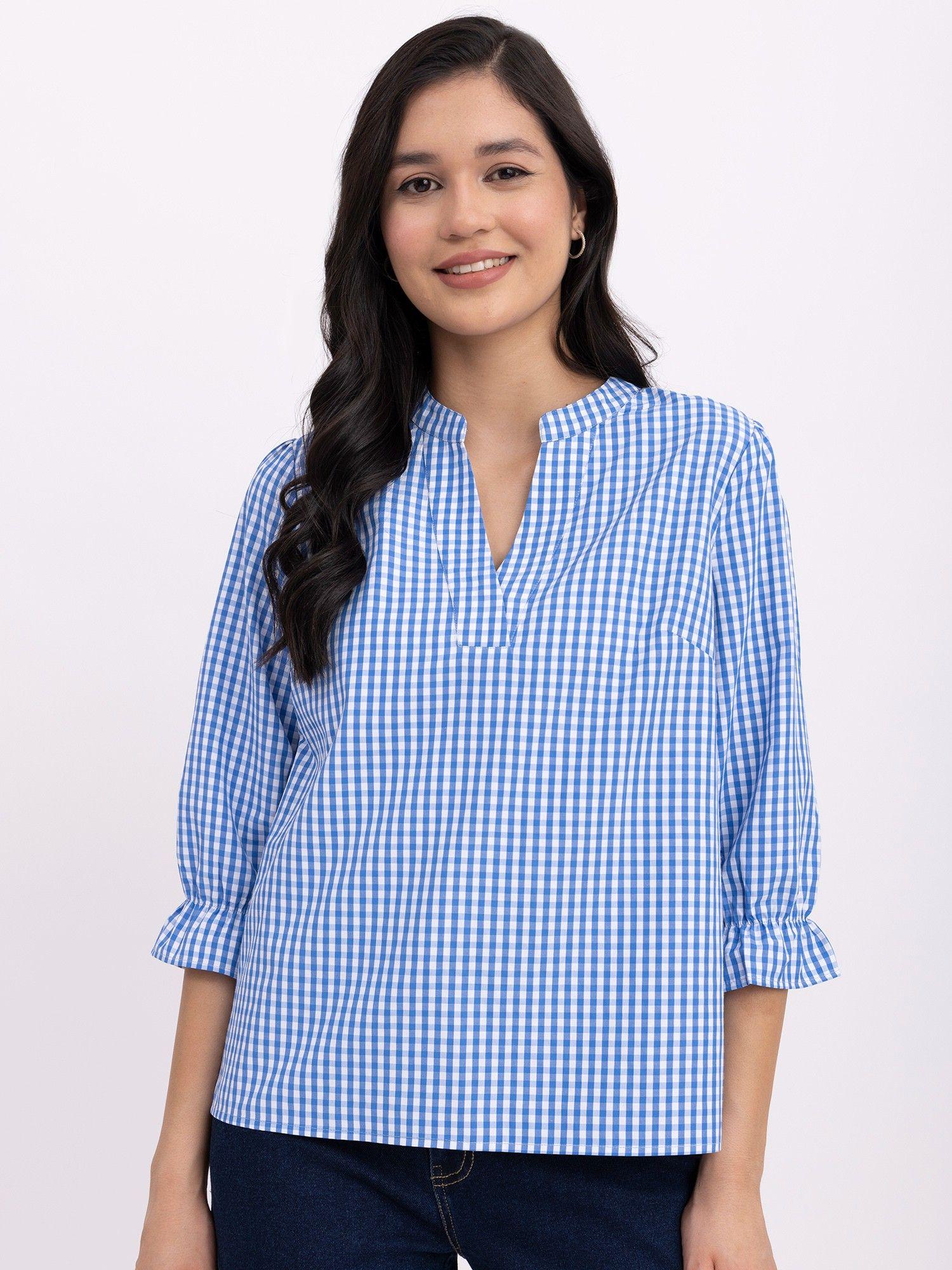 cotton checkered top - blue and white