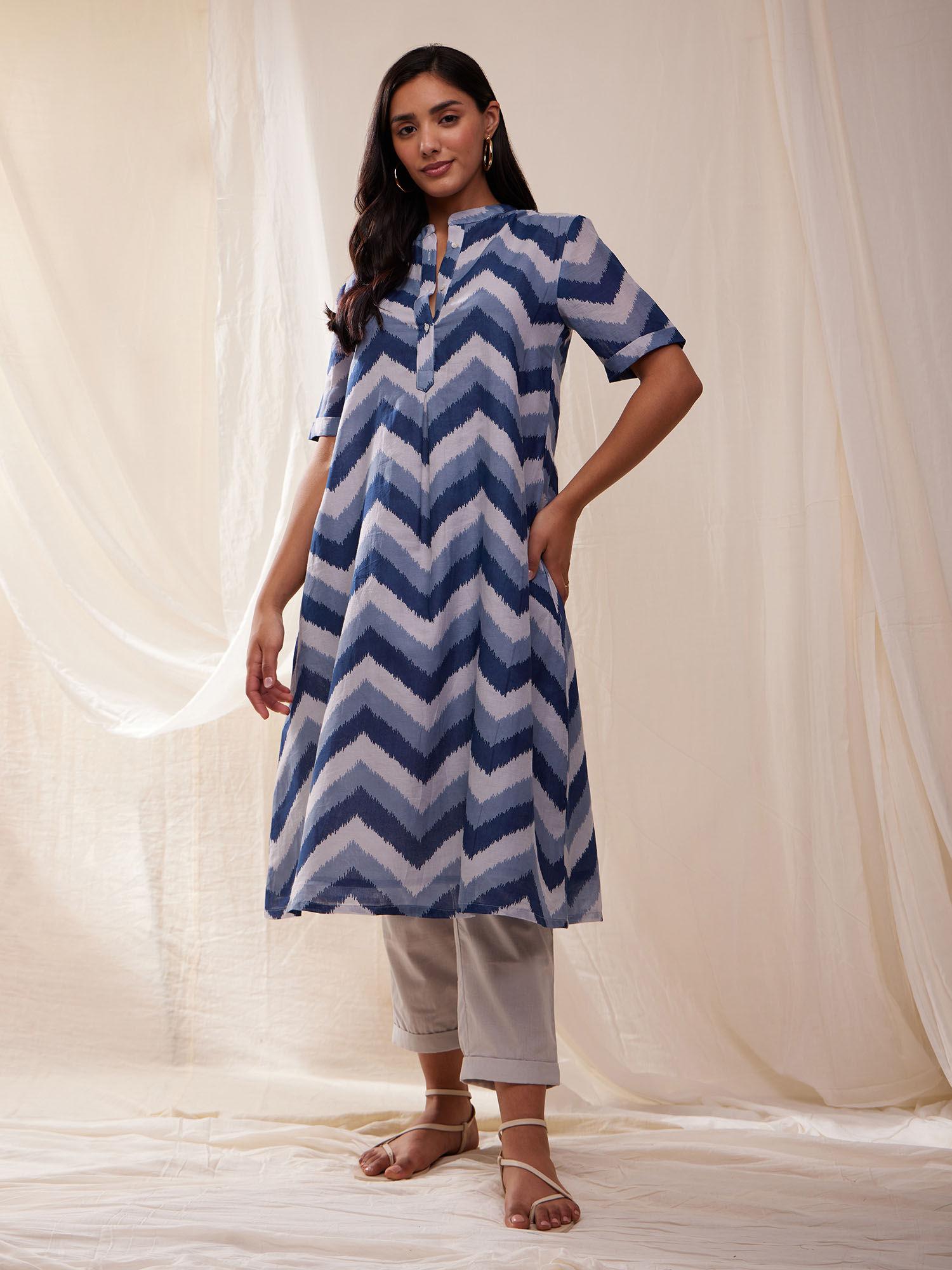 cotton chevron print a-line kurta- multi color