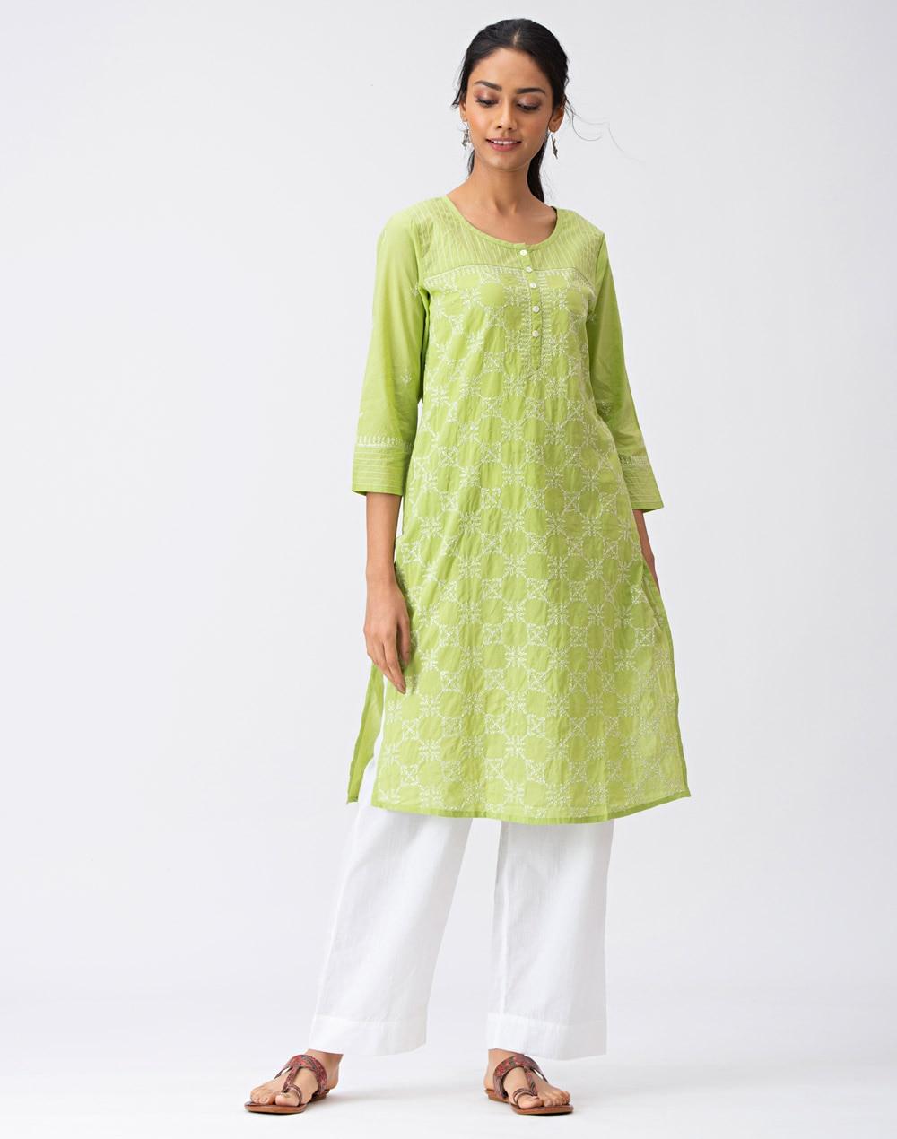 cotton chikankari knee length kurta