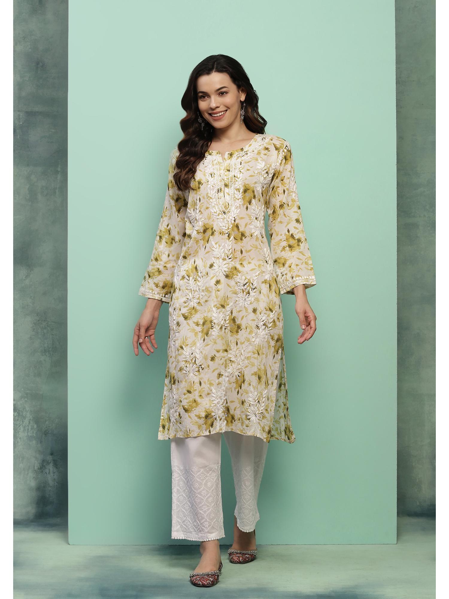 cotton chikankari printed womens long kurta