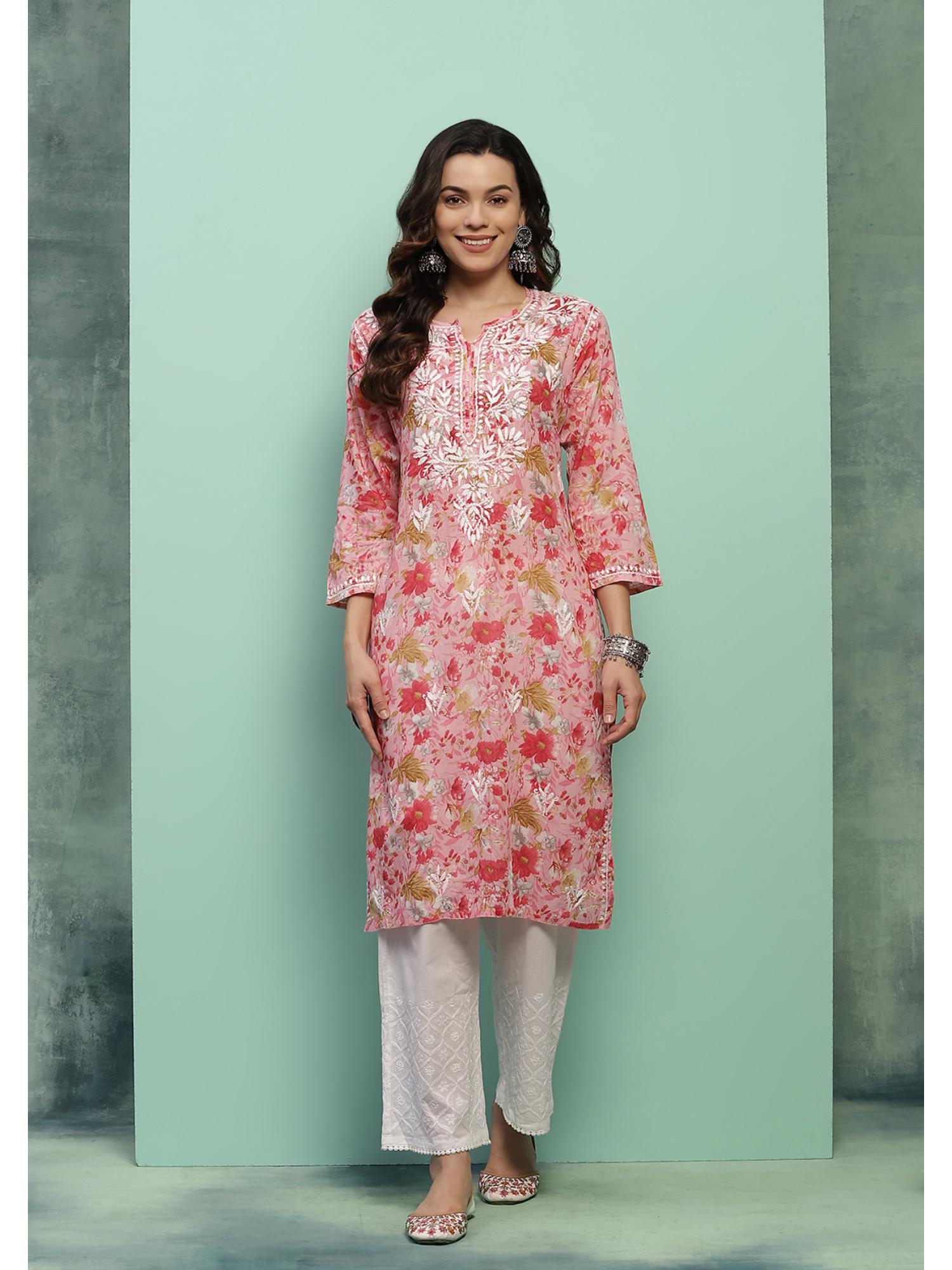 cotton chikankari printed womens long kurta