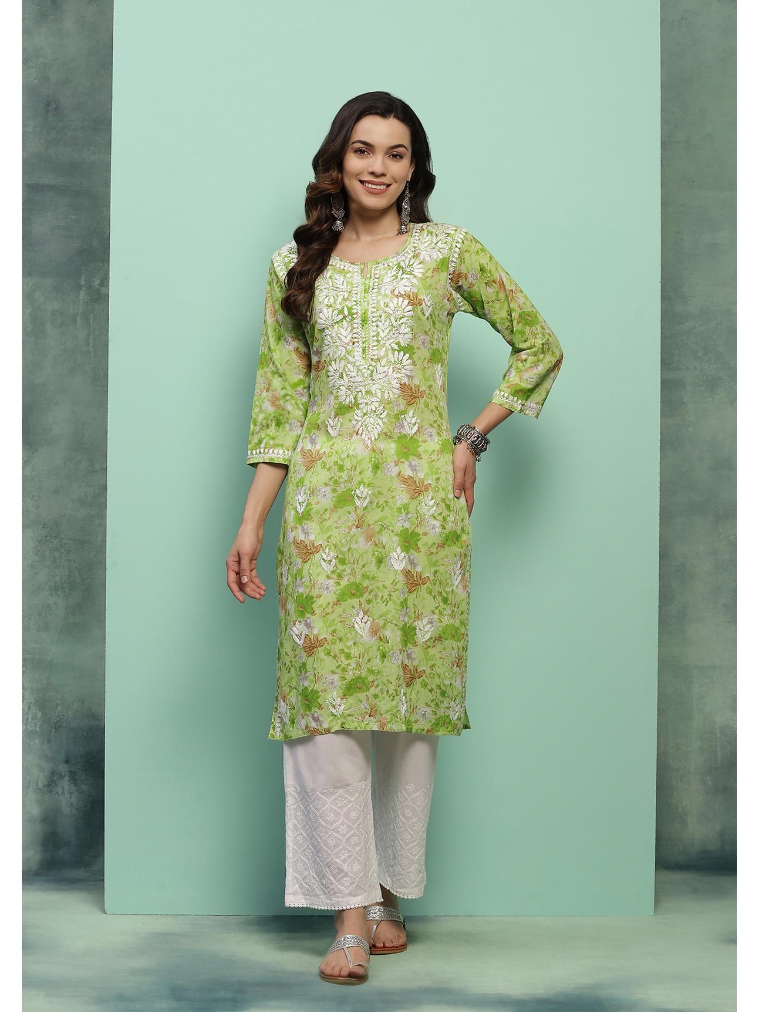 cotton chikankari printed womens long kurta