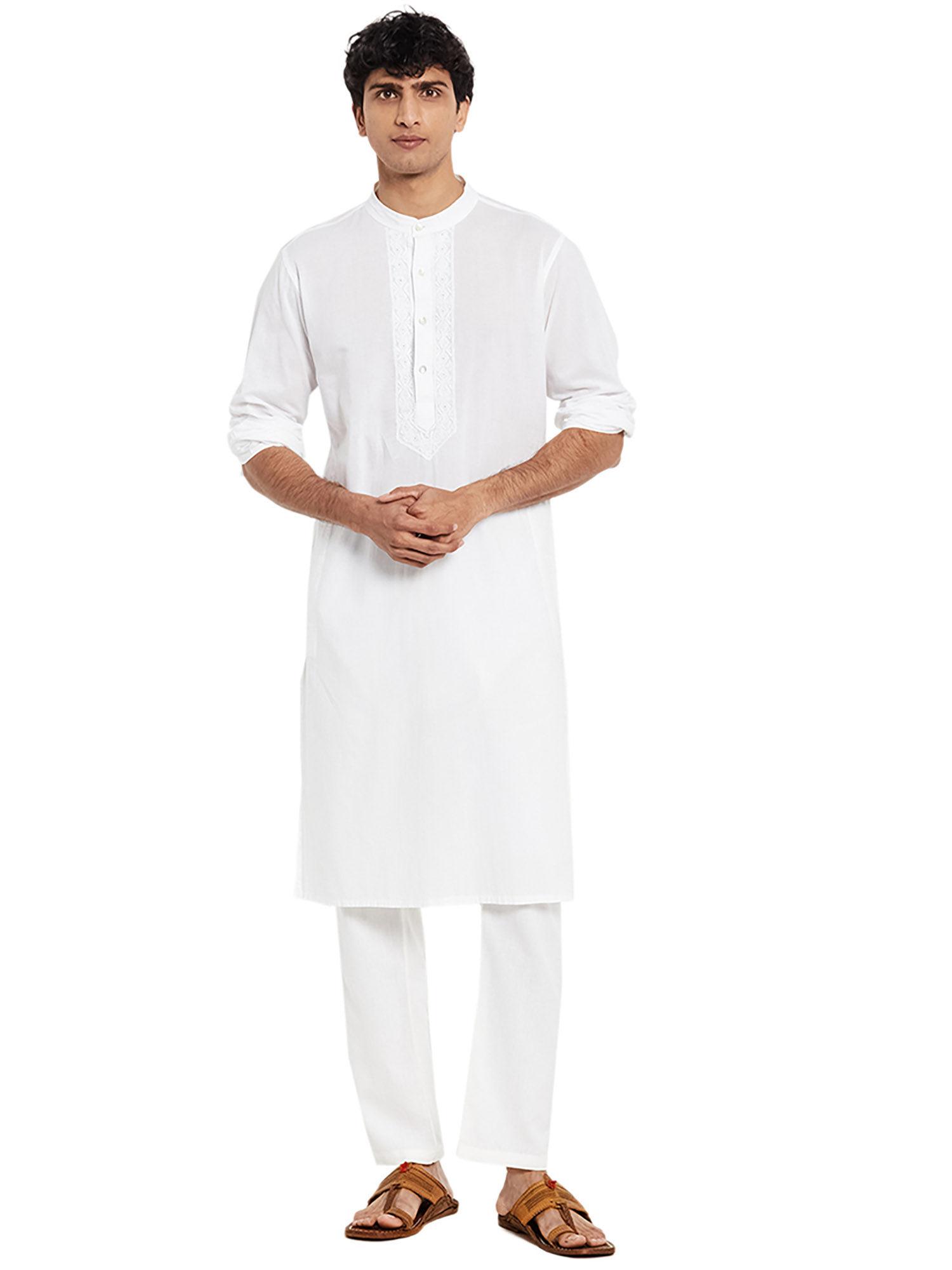 cotton chikankari slim fit long kurta