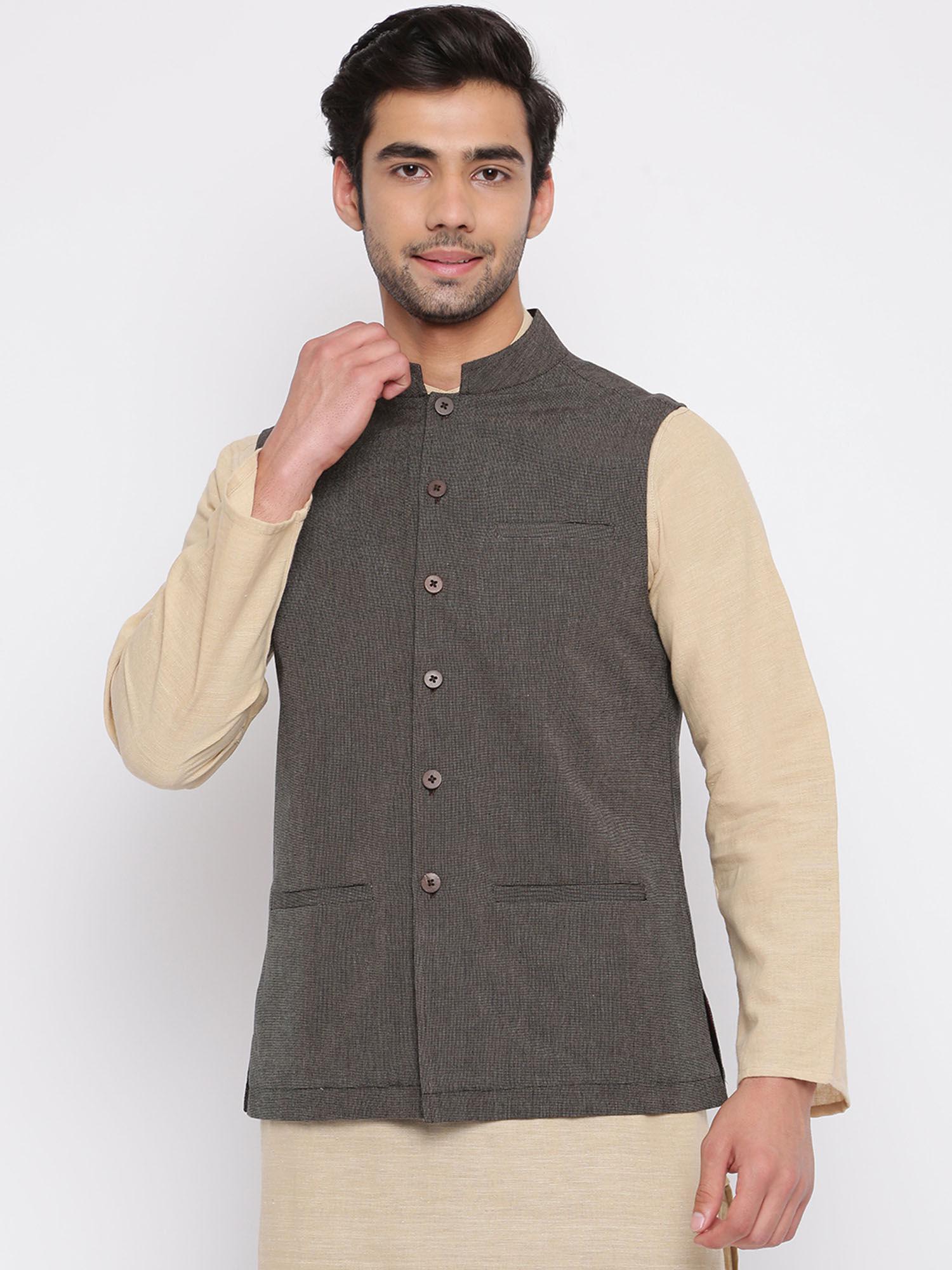 cotton comfort fit grey nehru jacket