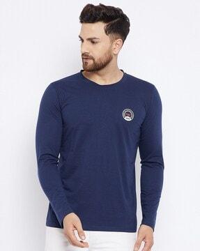 cotton crew-neck t-shirt with full sleeevs