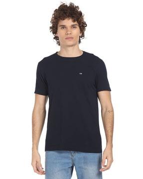 cotton crew-neck t-shirt with logo applique