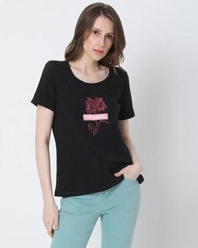 cotton crew-neck t-shirt with placement print