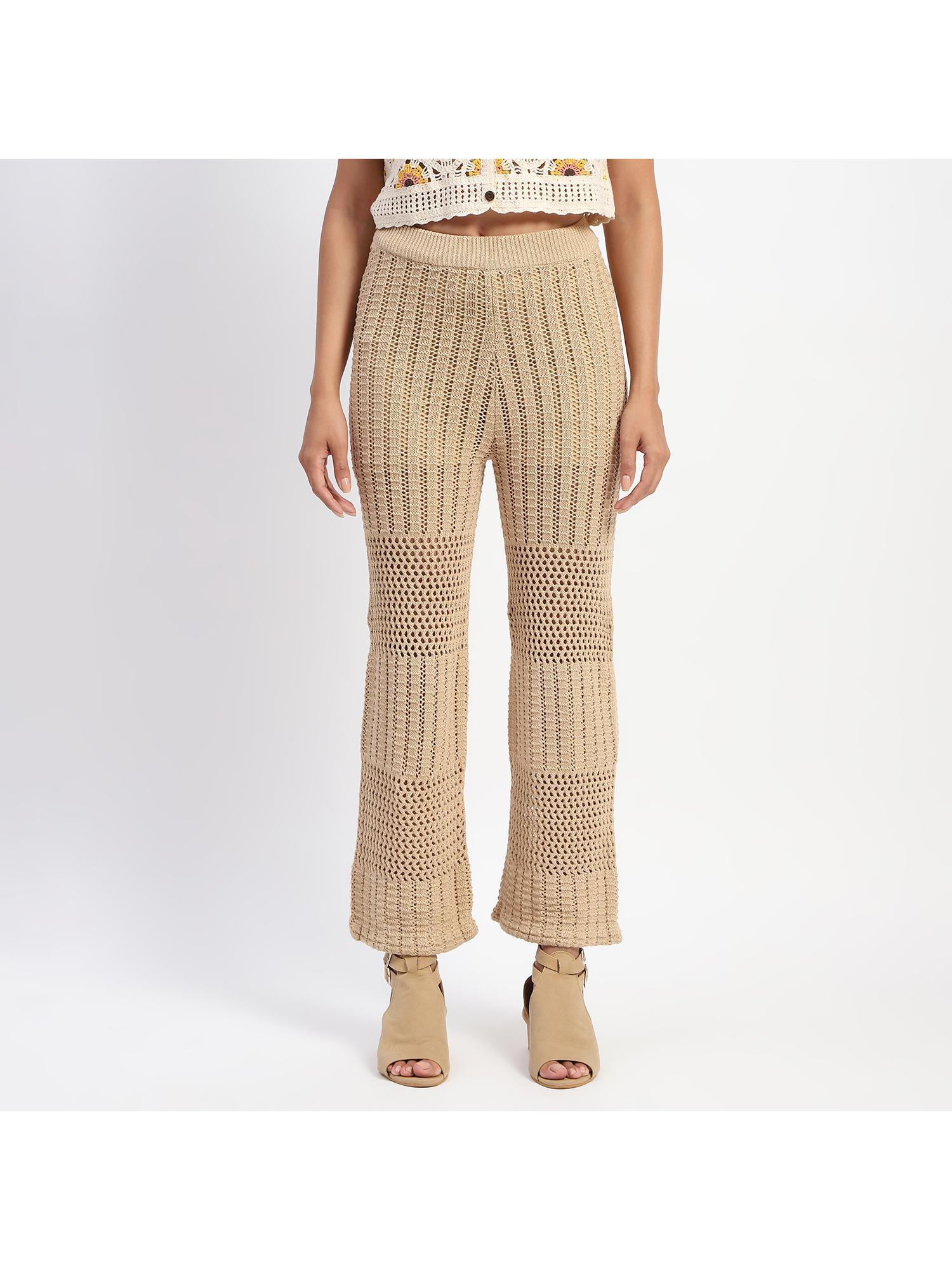 cotton crochet brown wide legged trousers