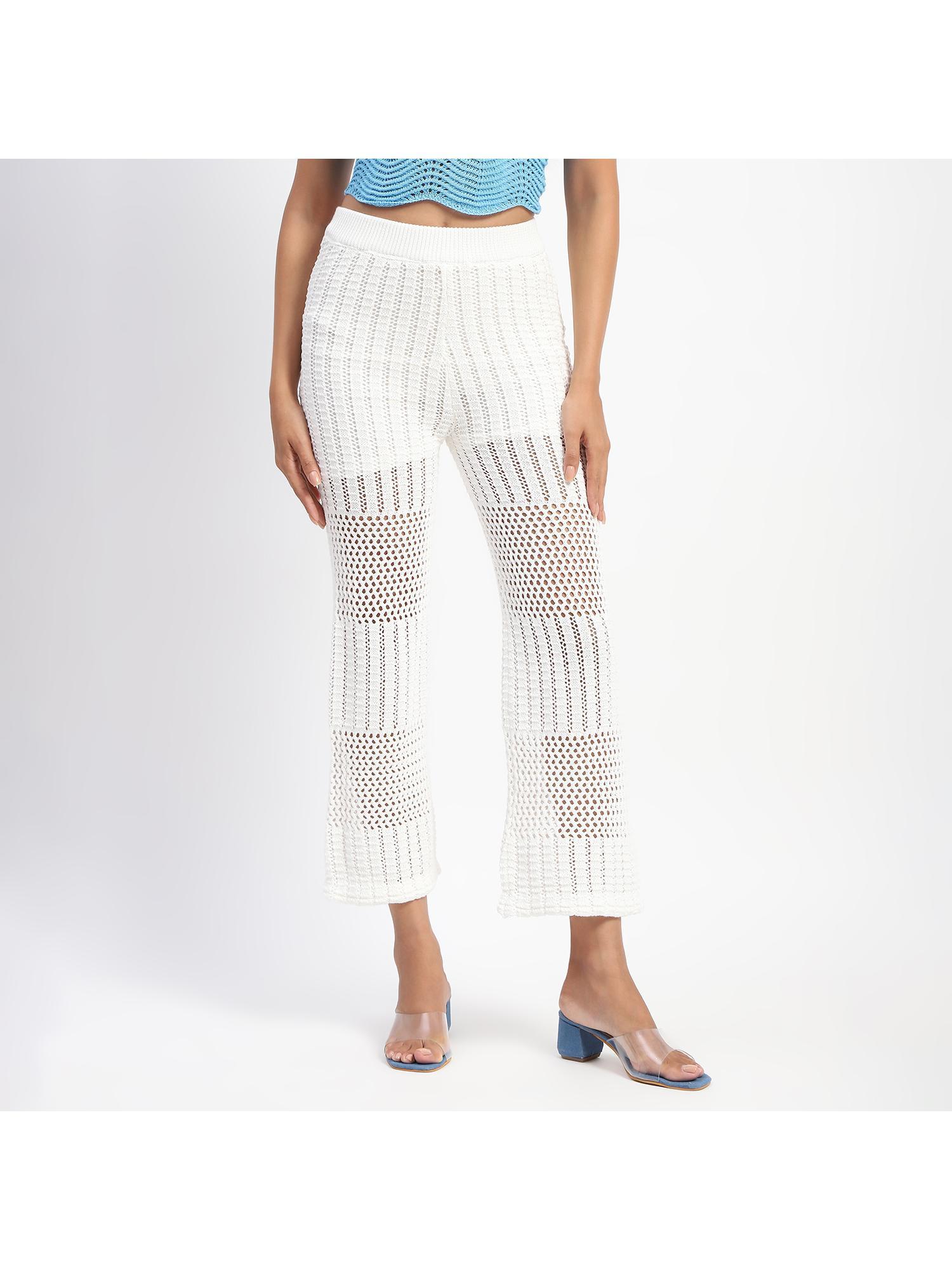 cotton crochet white wide legged trousers