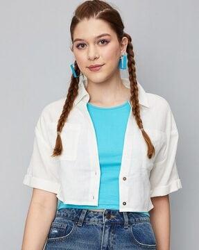 cotton cropped shirt with sleeveless top