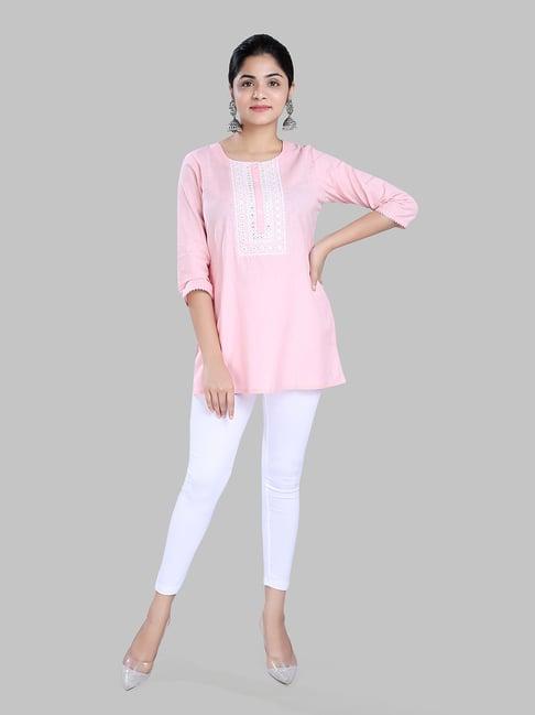 cotton culture baby pink embroidered a line kurti
