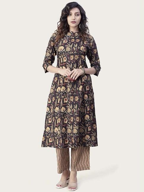 cotton culture black cotton floral print kurta palazzo set